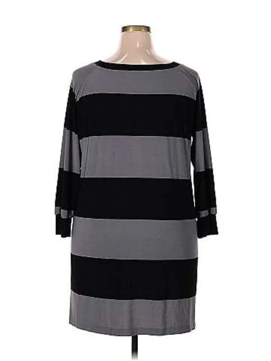 Dresses & Skirts - Norma Kamali Black Gray Striped Long Sleeve Shift Dress Womens XXL 2XG